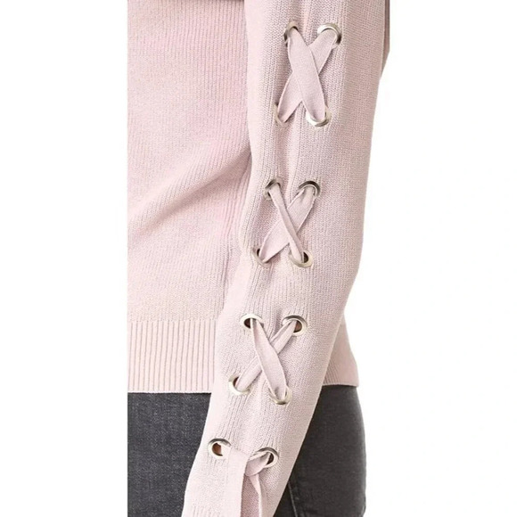 JOA Light Dusty Pink Ribbed Tie Sleeve Crewneck Sweater L - Picture 3 of 7